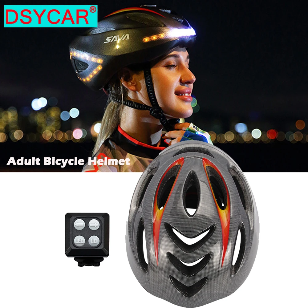 Умный велосипедный шлем DSYCAR для взрослых, беспроводной пульт дистанционного управления с перезаряжаемой USB-передней и задней светодиодной подсветкой, велосипедный шлем Изображение 0
