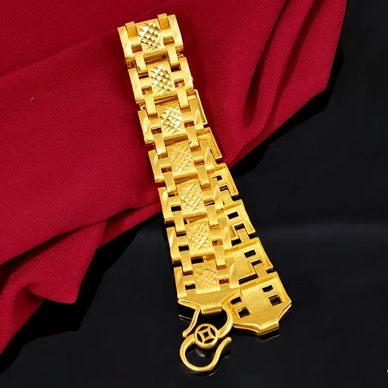 24K позолоченный мужской браслет, позолоченные не выцветающие ювелирные изделия, дизайнерская цепочка для часов, браслет, свадебная помолвка, высокие ювелирные изделия Изображение 2