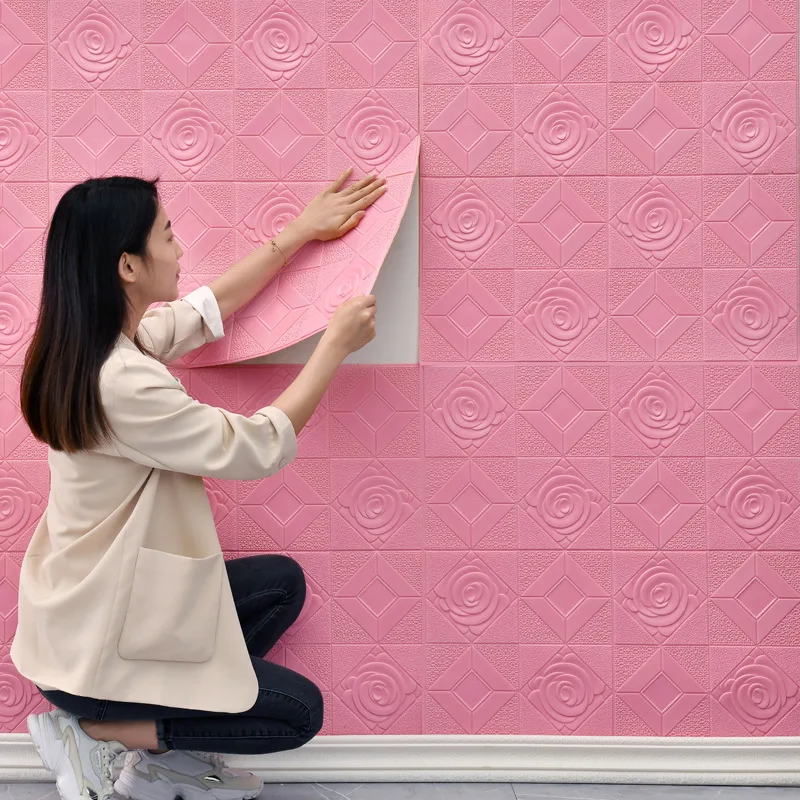 20ШТ 3D Наклейка на стену с рисунком Розы, Настенная панель, Потолок, самоклеящиеся влагостойкие 3D обои из пенопласта, Декор для спальни, гостиной Изображение 3