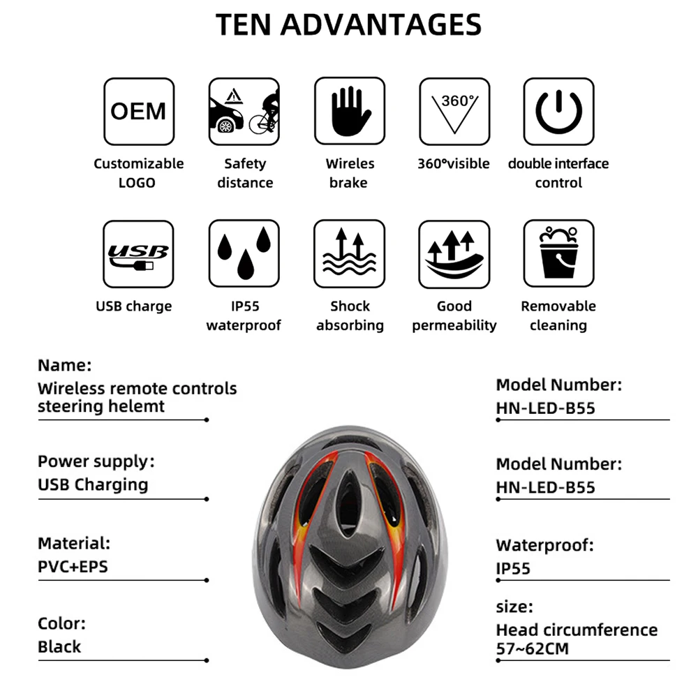 Умный велосипедный шлем DSYCAR для взрослых, беспроводной пульт дистанционного управления с перезаряжаемой USB-передней и задней светодиодной подсветкой, велосипедный шлем Изображение 3
