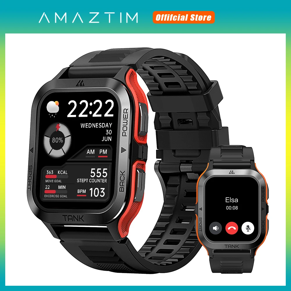 2023 Оригинальные Смарт-Часы AMAZTIM TANK M2 Bluetooth IP69K Водонепроницаемые 70 Спортивных Режимов Цифровые Фитнес-Электронные Смарт-Часы Для Мужчин Изображение 0