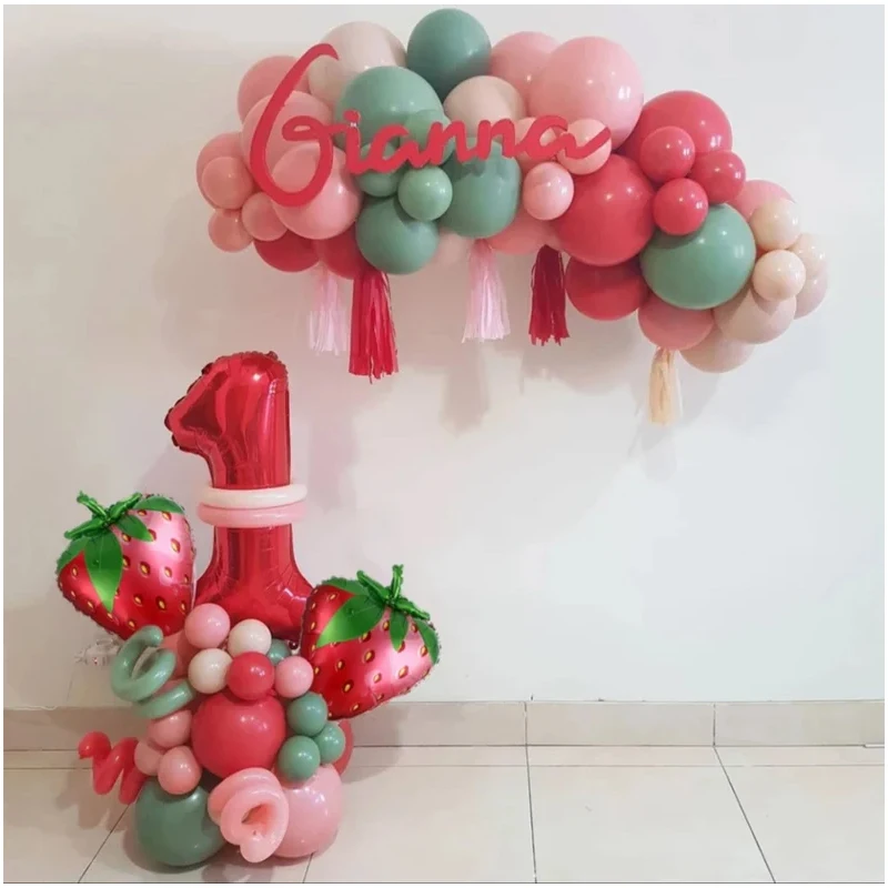 Количество воздушных шаров для Клубничной вечеринки Фольгированные воздушные шары Красные Глобусы Для маленьких девочек 1-го 2-го Дня Рождения Украшения Для детского Душа Изображение 0
