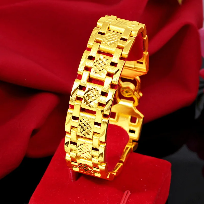 24K позолоченный мужской браслет, позолоченные не выцветающие ювелирные изделия, дизайнерская цепочка для часов, браслет, свадебная помолвка, высокие ювелирные изделия Изображение 1