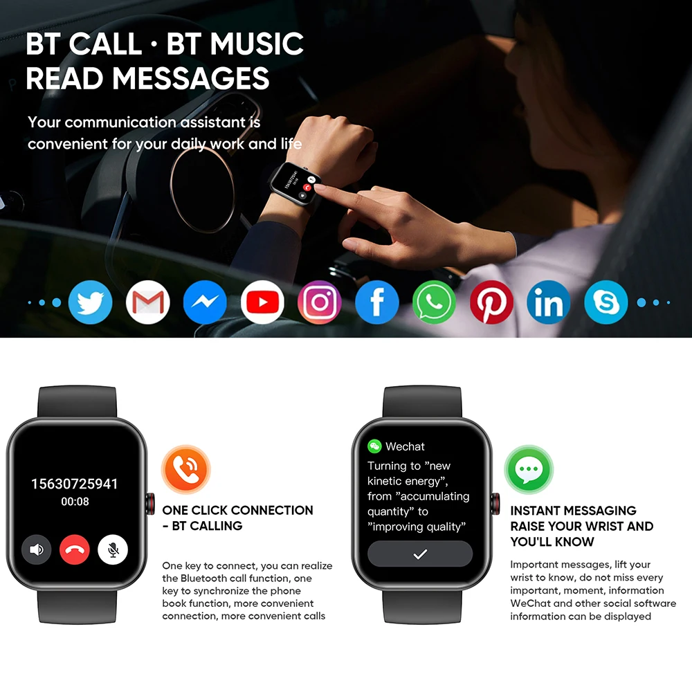 1,91 Дюймов BT Call Smartwatch Для Мужчин Женщин Мониторинг Здоровья Смарт-Часы SOS Водонепроницаемый AI Голосовой Помощник Спортивные Для IOS Android Изображение 2