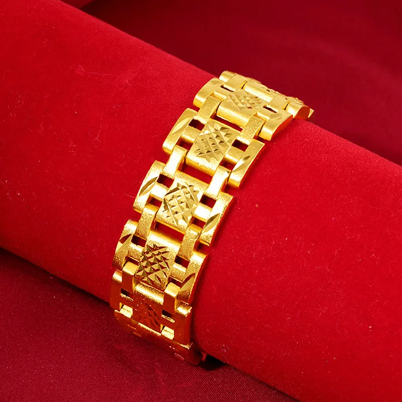 24K позолоченный мужской браслет, позолоченные не выцветающие ювелирные изделия, дизайнерская цепочка для часов, браслет, свадебная помолвка, высокие ювелирные изделия Изображение 3
