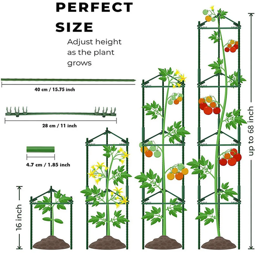 3 шт. Томатные клетки для поддержки садовых растений высотой от 16 до 68 дюймов Садовые колья Томатная клетка для вьющихся растений Овощная решетка Изображение 4