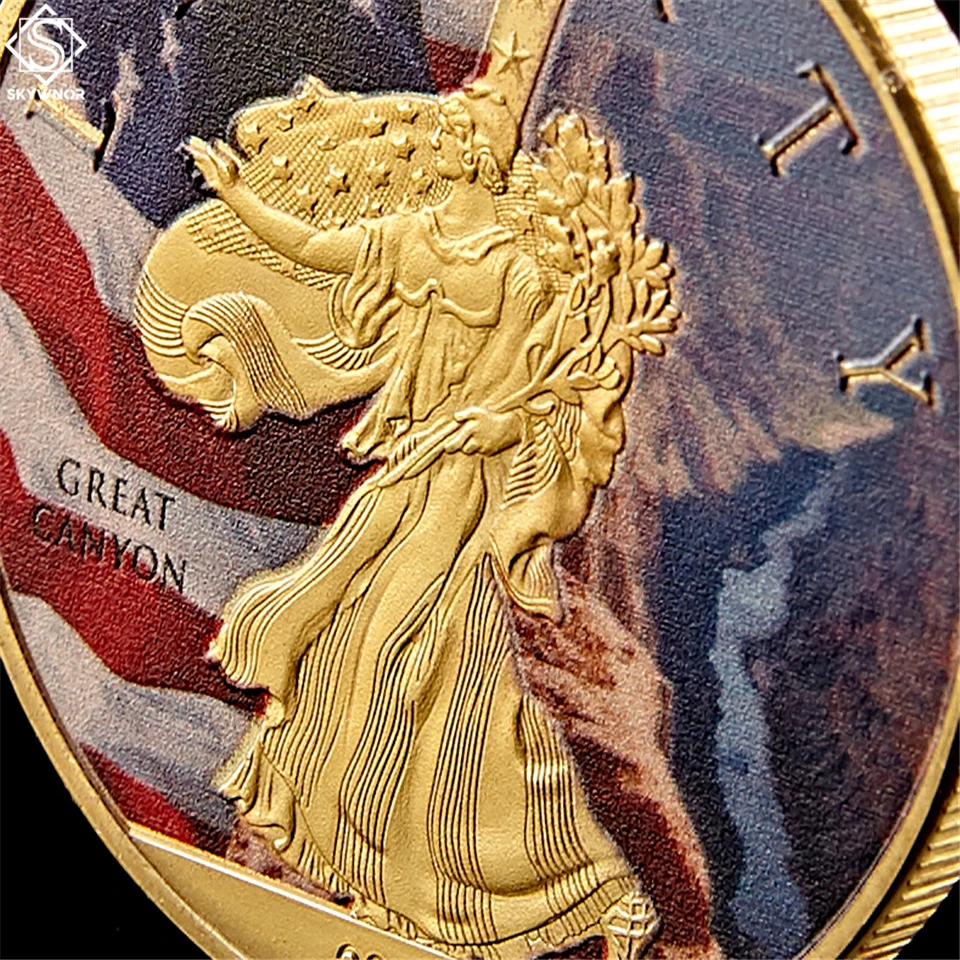 2017 Золотая Статуя Свободы США, Национальный парк Гранд-Грейт-Каньон, Сувенирная монета С твердой капсулой Изображение 5