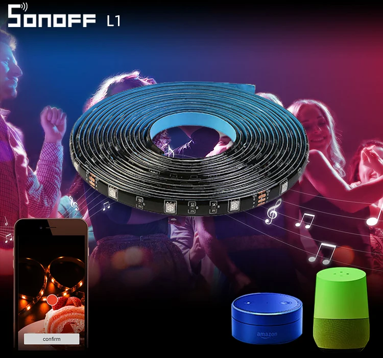 SONOFF L1 Smart LED Light 2/5 М, водонепроницаемая, с регулируемой яркостью, голосовое управление, высокая чувствительность, RGB полосы света, работа с Alexa Google Home Изображение 5